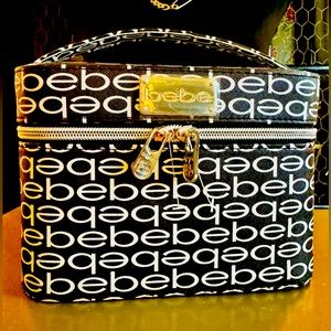 Bebe Black & White Logo Vanity Train Case Hard Sided